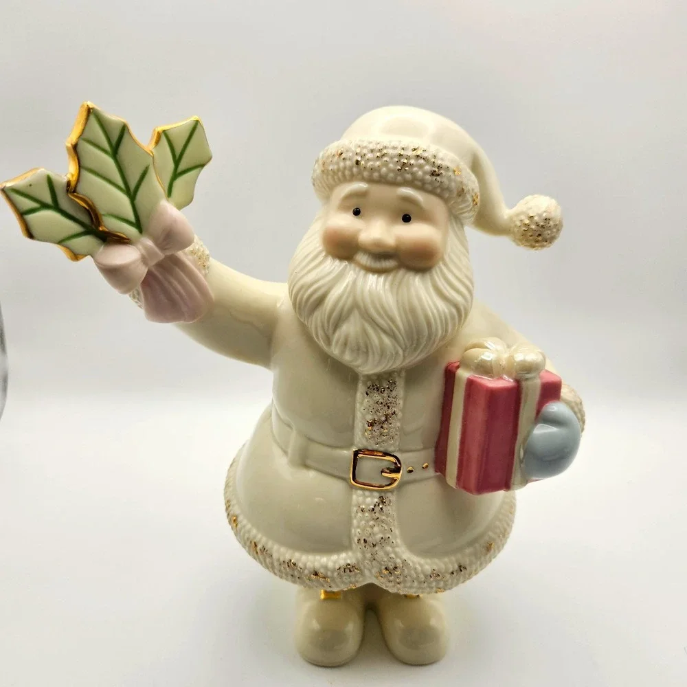 Lenox Santa Claus Porcelain Figurine Hand Painted White Coat Holly & Gift No box